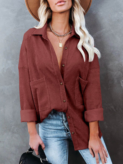 JuliaFashion - 2024 Women Long Sleeve Fashion Solid Pockets Outwear Casual Shirt