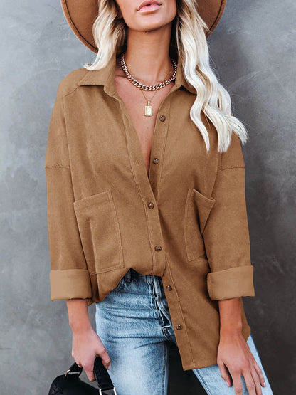 JuliaFashion - 2024 Women Long Sleeve Fashion Solid Pockets Outwear Casual Shirt