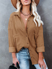 JuliaFashion - 2024 Women Long Sleeve Fashion Solid Pockets Outwear Casual Shirt