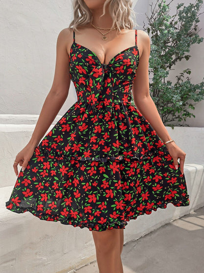 JuliaFashion - 2024Sleeveless Floral Print Cut Out Cami Dress