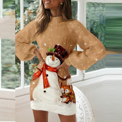 JuliaFashion - 2024 Women Elegant Christmas Ball Bowknot Party Dress Lantern Long Sleeve Mini Dress