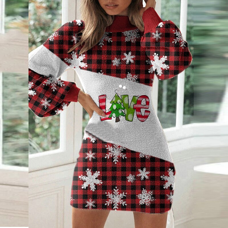 JuliaFashion - 2024 Women Elegant Christmas Ball Bowknot Party Dress Lantern Long Sleeve Mini Dress