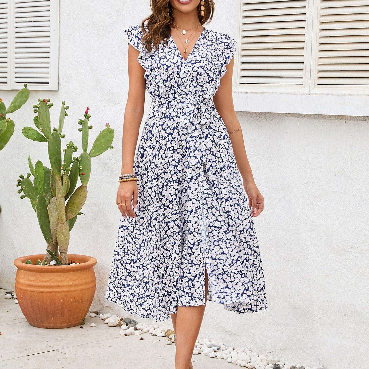 JuliaFashion-Elegant Chiffon Printed Bohemian Dress