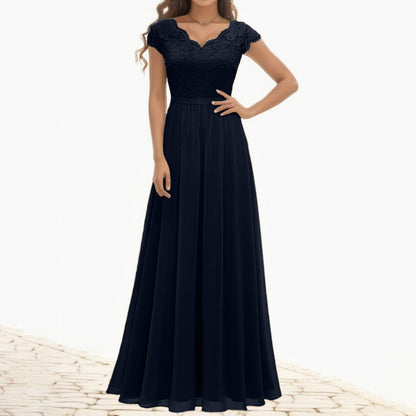 JuliaFashion-High Waist Solid Lace Maxi Dress