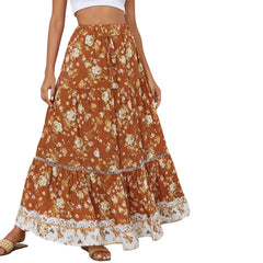 JuliaFashion - 2024 Women Floral Pattern Elastic High Waist Vintage Midi Skirts