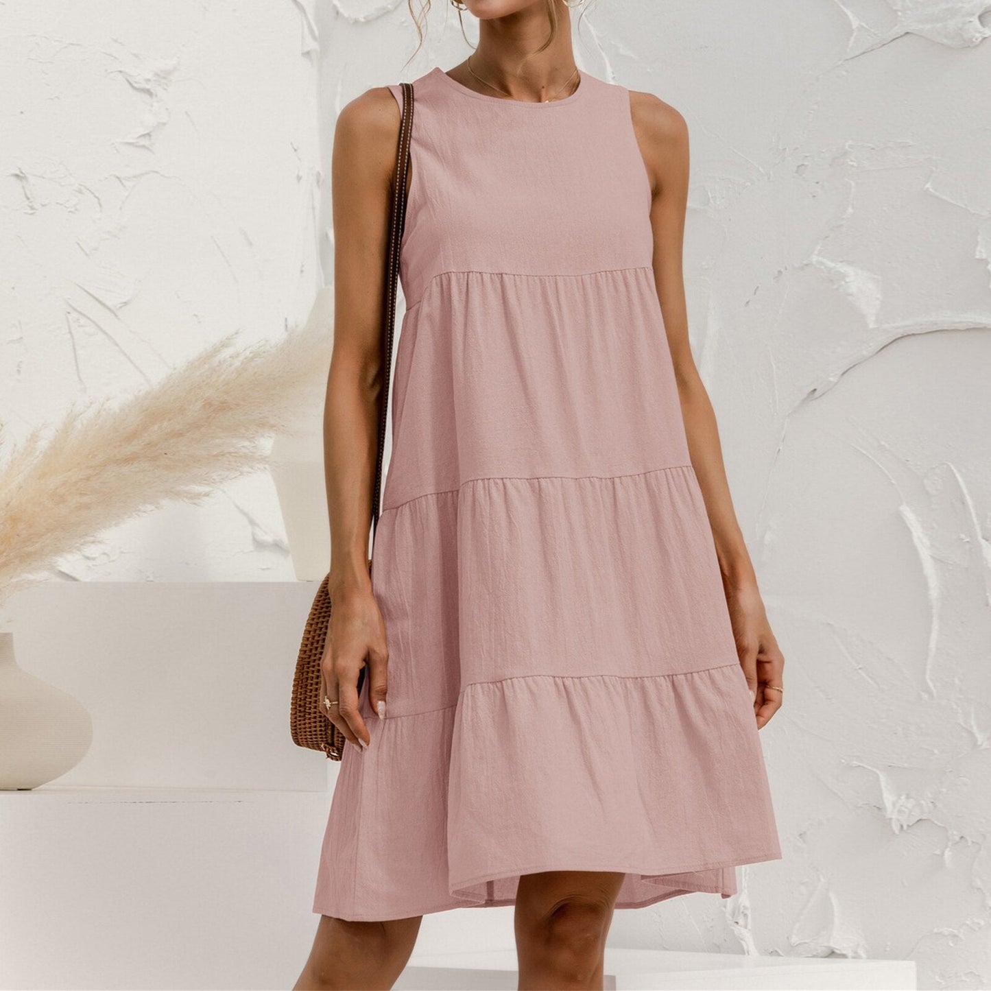JuliaFashion - 2024 Sleeveless Crew Neck A-Line Midi Dress