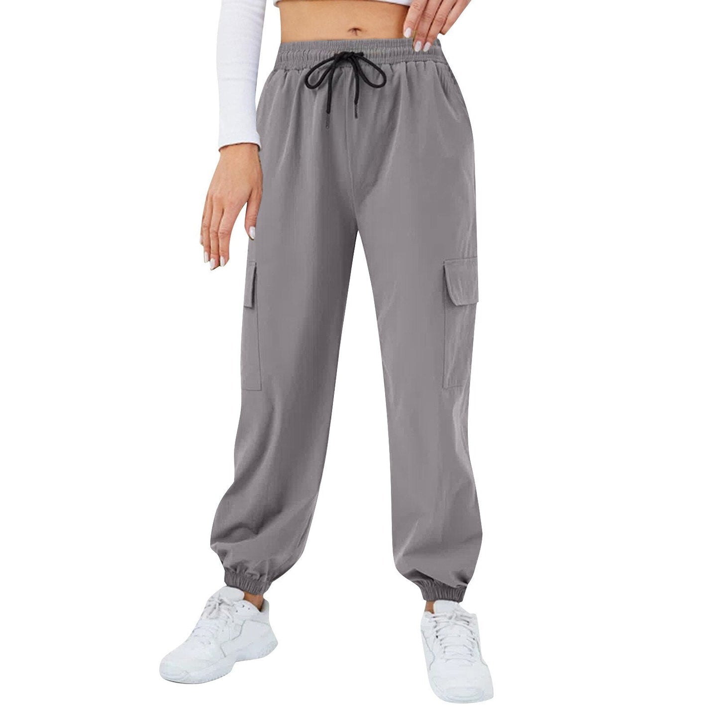 JuliaFashion-Casual Mid Waist Baggy Cargo Pants