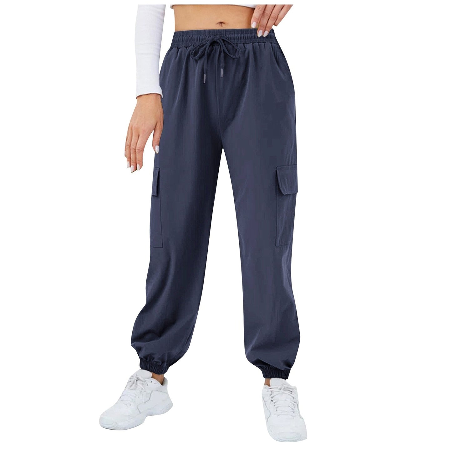 JuliaFashion-Casual Mid Waist Baggy Cargo Pants