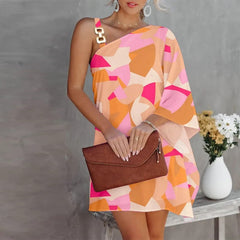 JuliaFashion - Sexy Printed Off-The-Shoulder Sloping Shoulder Midi Dress