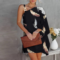 JuliaFashion - Sexy Printed Off-The-Shoulder Sloping Shoulder Midi Dress