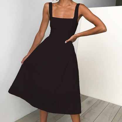 JuliaFashion - 2024 Spaghetti Strap Solid Color Sling Midi Dress