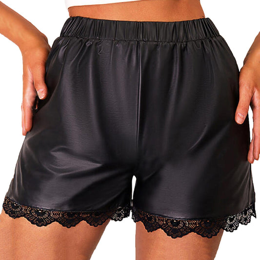 JuliaFashion - 2024 Sexy Lace Faux Leather Shorts
