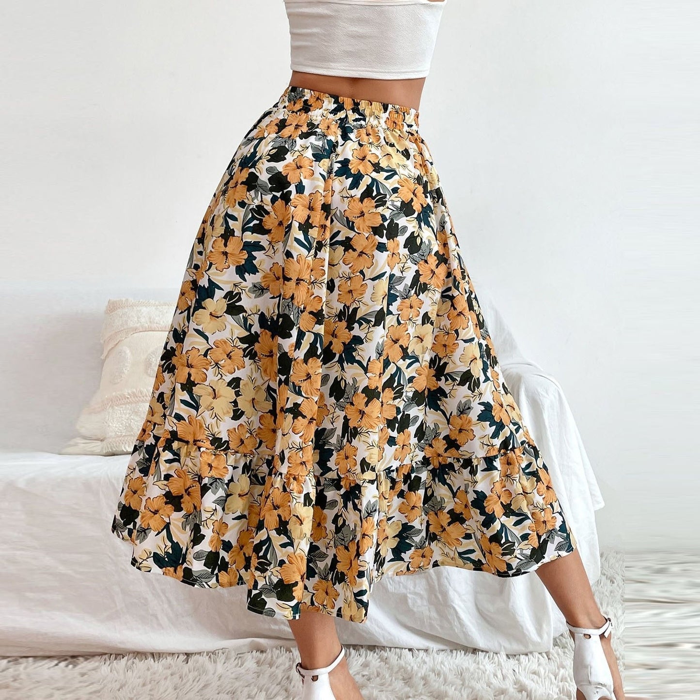 JuliaFashion-Bohemian Geometric Print High Waist A-line Skirt