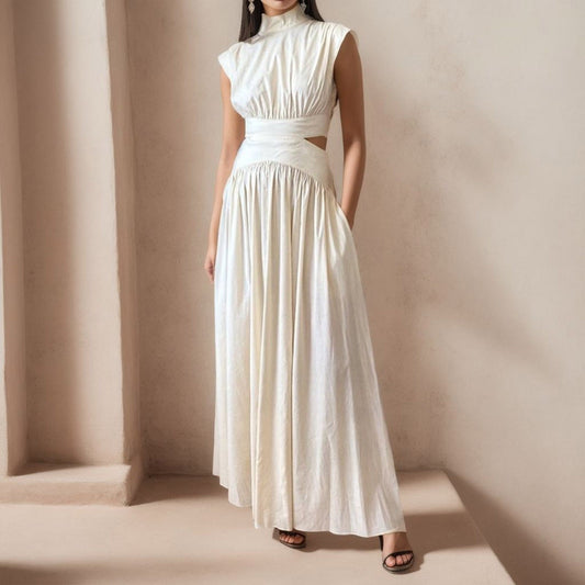 JuliaFashion-Elegant Sleeveless Hollow Out Maxi Dress