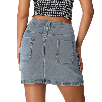 JuliaFashion - 2024 Women Denim Skirts Retro Solid High Waist Mini A-line Skirts