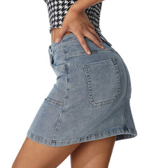 JuliaFashion - 2024 Women Denim Skirts Retro Solid High Waist Mini A-line Skirts