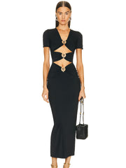 JuliaFashion - Sexy Short Sleeve Summer Bandage Cutout Dress