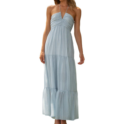 JuliaFashion-Elegant Loose Fit Halter Chiffon Maxi Dress