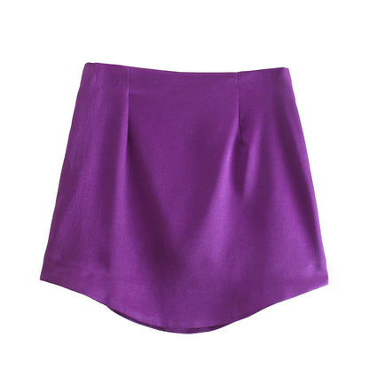 JuliaFashion - 2024 Women Summer Solid Color Sexy Satin A-line Skirts