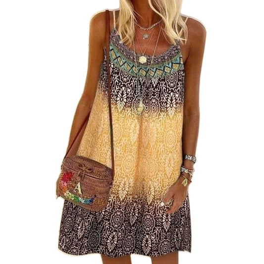 JuliaFashion - 2024 Spaghetti Strap O-Neck A-Line Mini Swing Dress