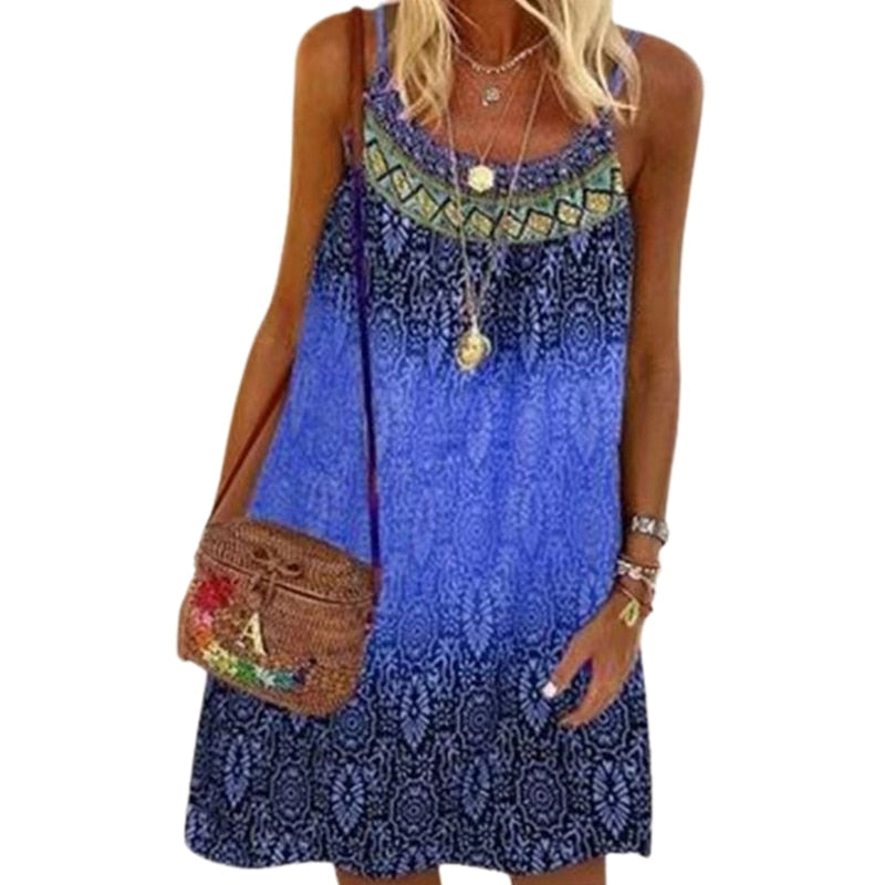 JuliaFashion - 2024 Spaghetti Strap O-Neck A-Line Mini Swing Dress