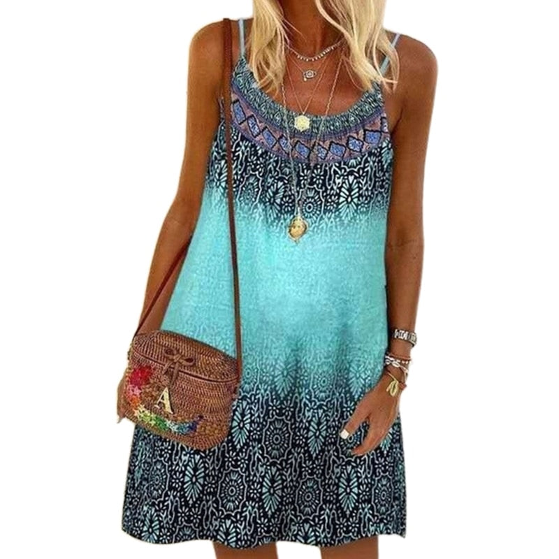 JuliaFashion - 2024 Spaghetti Strap O-Neck A-Line Mini Swing Dress