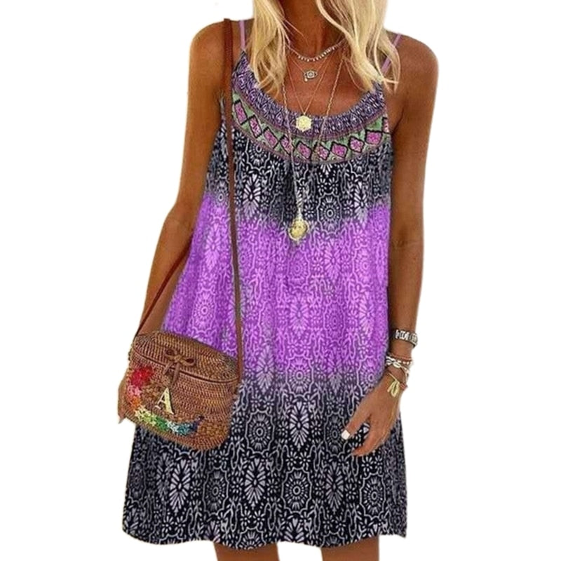 JuliaFashion - 2024 Spaghetti Strap O-Neck A-Line Mini Swing Dress