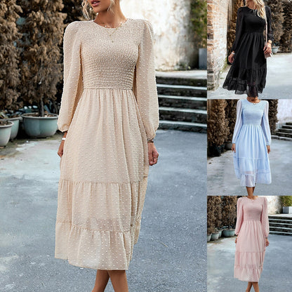 JuliaFashion-Elegant Jacquard Ruffle Trim Midi Dress