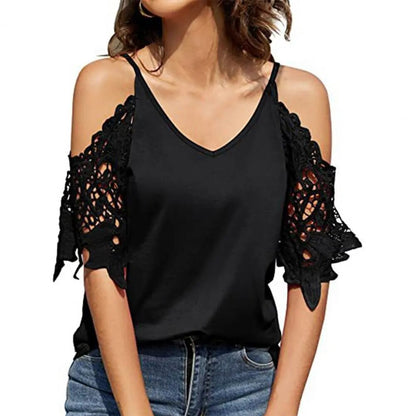 JuliaFashion - 2024 Summer Lace Cut-Out Tee