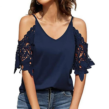 JuliaFashion - 2024 Summer Lace Cut-Out Tee