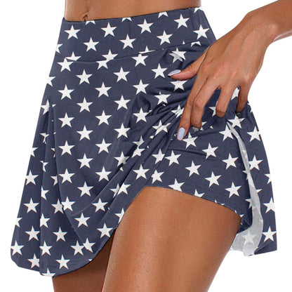 JuliaFashion-High Waist Stars Printed Tennis Short