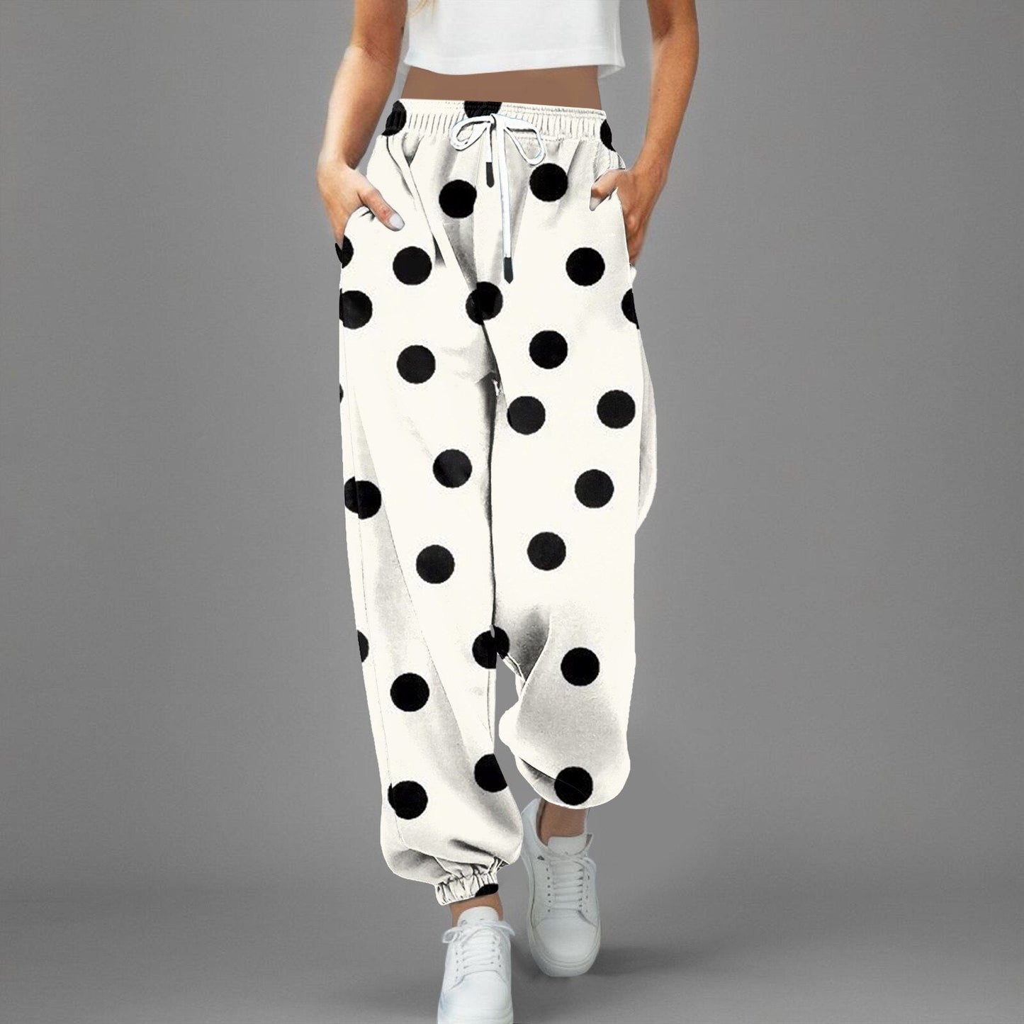 JuliaFashion-Polka Dot Printed Sports Harajuku Trousers