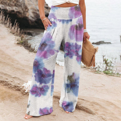 JuliaFashion-Floral Print High Waist Wide Leg Pants