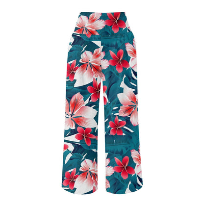 JuliaFashion-Floral Print High Waist Wide Leg Pants