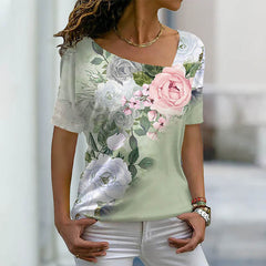 JuliaFashion - 2024 Women's 3D Print Floral Print V Neck Basic Tops