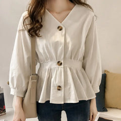 JuliaFashion - 2024 Ruffles Waist V-Neck Autumn Blouses