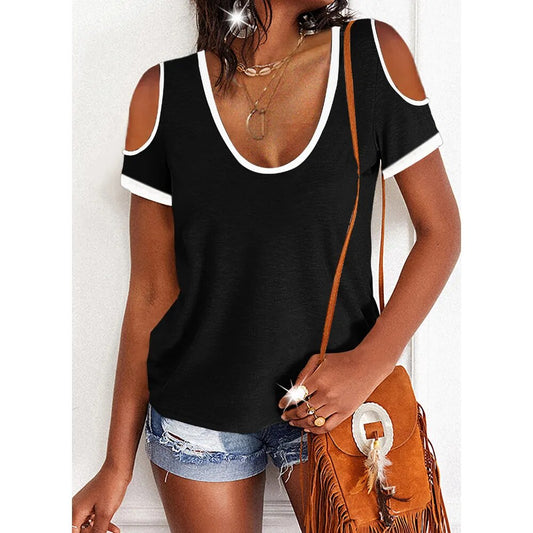 JuliaFashion - 2024 Scoop Neck Cold Shoulder Tee