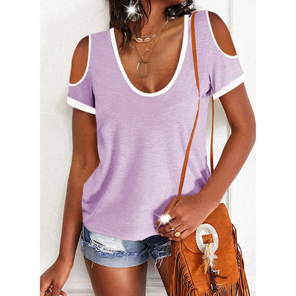 JuliaFashion - 2024 Scoop Neck Cold Shoulder Tee