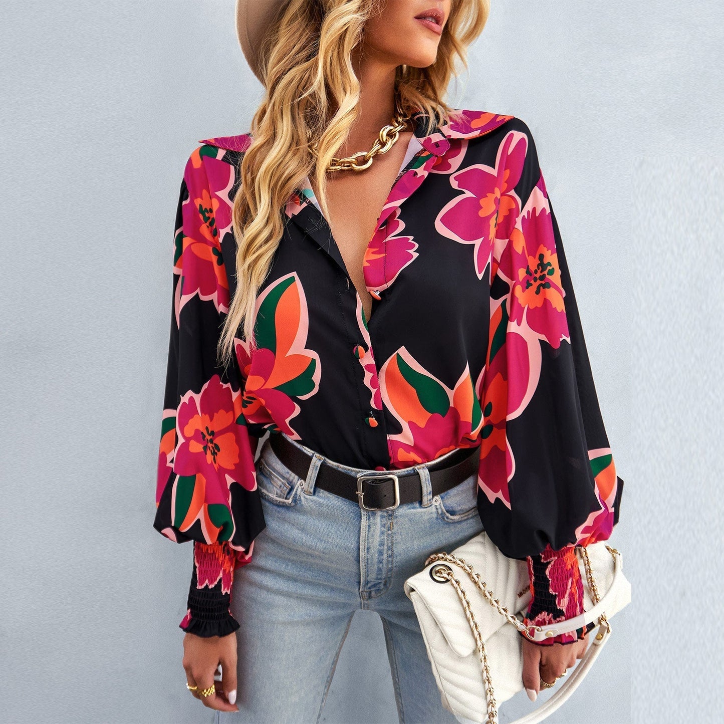 JuliaFashion - 2024 Women's Daily Floral Long Sleeve Pocket Button Tops