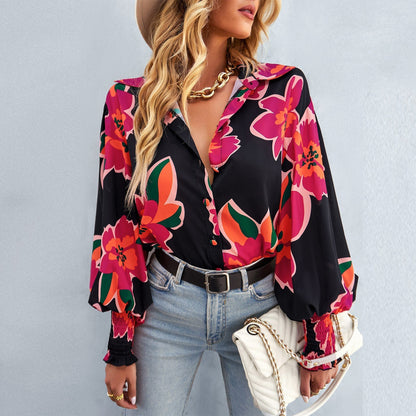 JuliaFashion - 2024 Women's Daily Floral Long Sleeve Pocket Button Tops