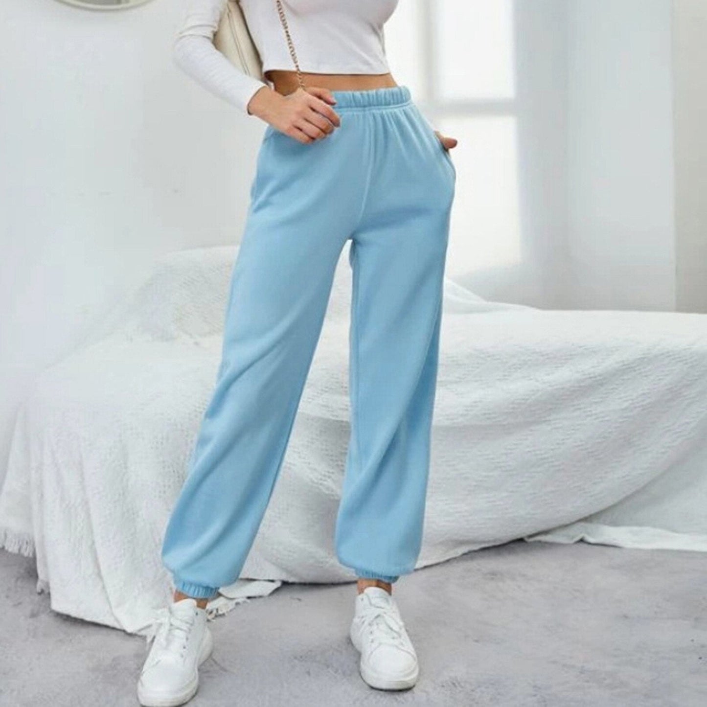 JuliaFashion-High Waist Yoga Sweatpants with Pockets