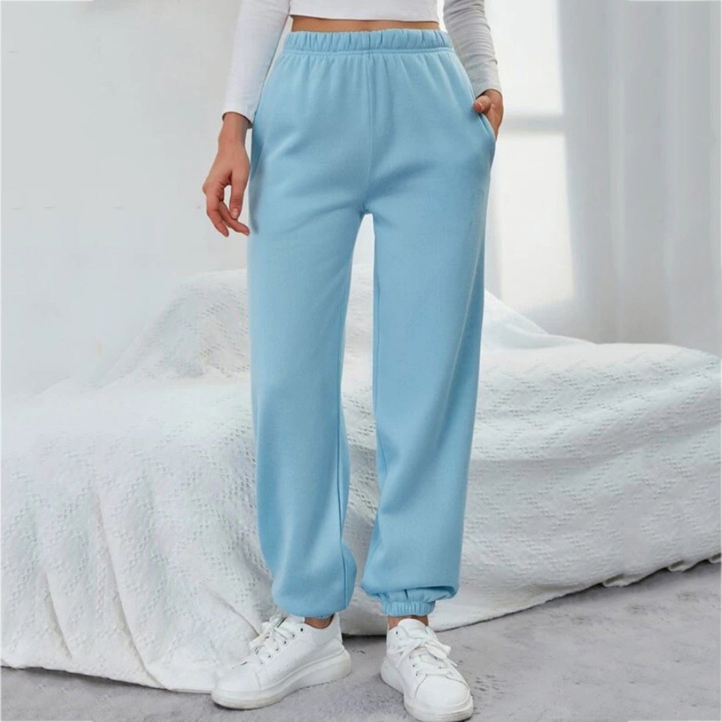 JuliaFashion-High Waist Yoga Sweatpants with Pockets