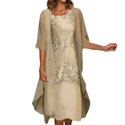JuliaFashion - 2024Vintage Lace Printed Festive Bridesmaid Midi Dress
