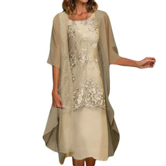 JuliaFashion - 2024Vintage Lace Printed Festive Bridesmaid Midi Dress