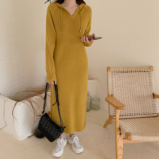 Women's Dress Hooded Knitted Thicken Long Dresses