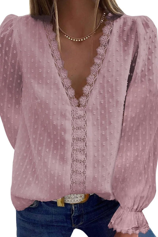 JuliaFashion - 2024 Vintage Elegant Lace Chiffon Tee