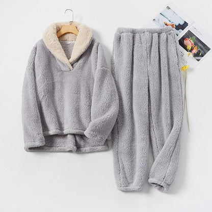 JuliaFashion-Fleece Winter Thick Pajamas Set 2 Pcs With Pant