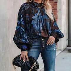 JuliaFashion - 2024 Women's Floral Print Lantern Sleeve Blouse Shirt Tops