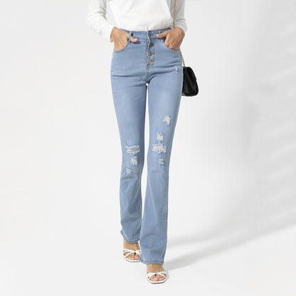 Women's Jeans  Casual Button Hole Slim Flared Pants