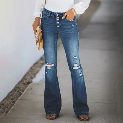 Women's Jeans  Casual Button Hole Slim Flared Pants